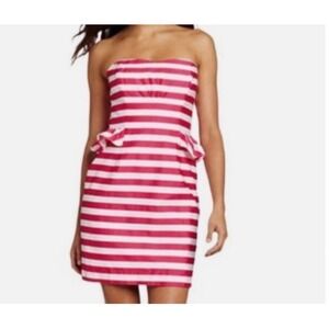 Lilly Pulitzer Maybell Azalea Strapless Peplum Dress Pink White Stripe Sz 8